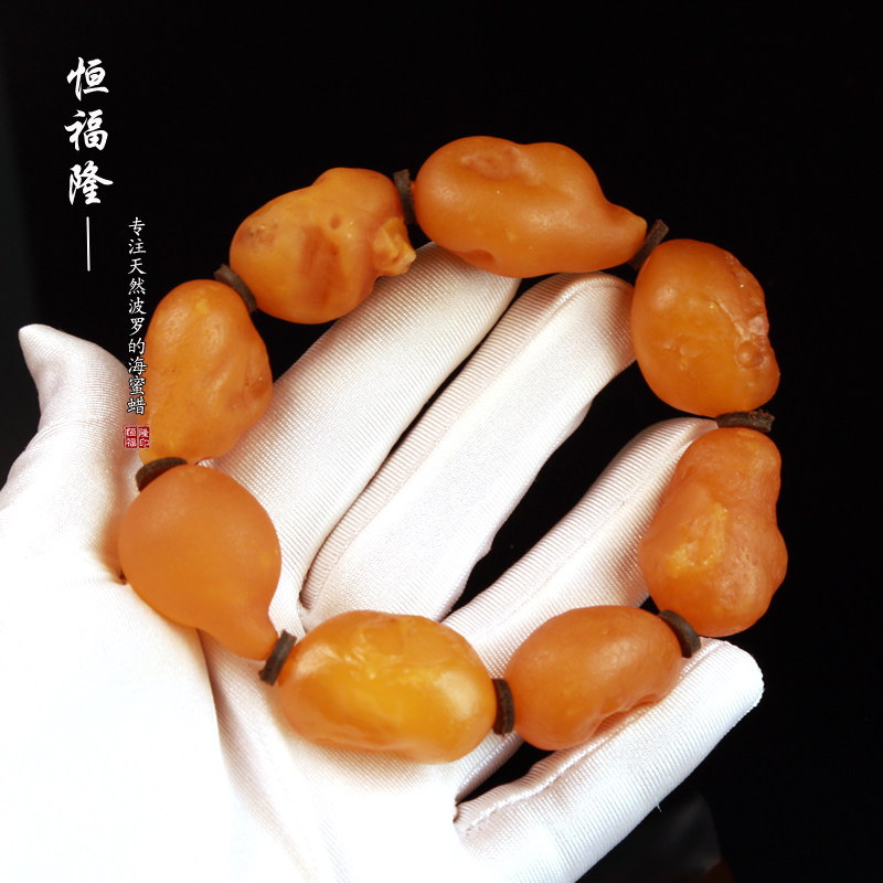 恒福隆天然蜜蜡原石海漂手串男正品原矿波罗的海全皮琥珀单圈手串