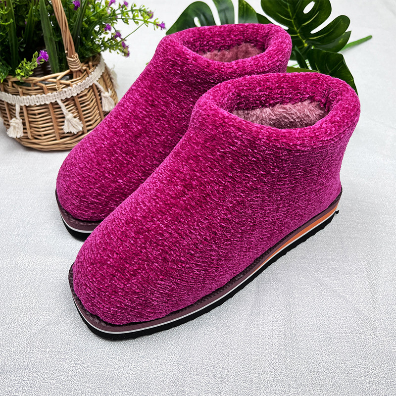 金丝绒棉鞋加绒手工毛线鞋保暖棉鞋手工编织毛线鞋男女纯色成品