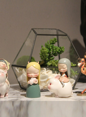 可米生活白夜童话猫将军火烈鸟月光兔晚安兔骑马女孩独角兽摆件