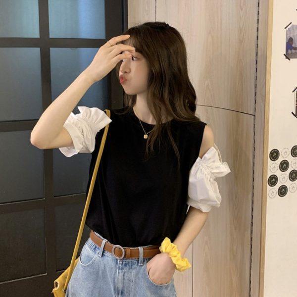 小心机露肩设计感短袖T恤女夏装2024年新款宽松冰丝辣妹别致上衣