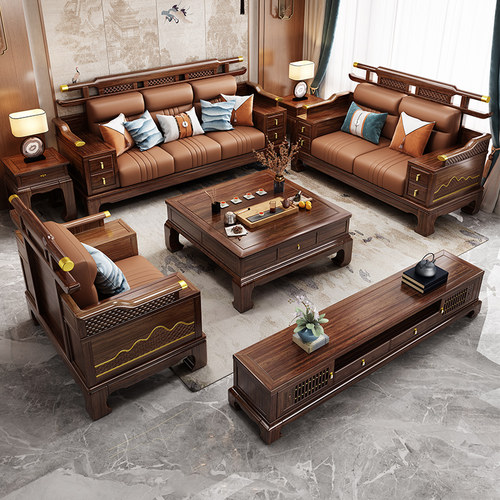 2026新款乌金木全实木沙发中国风