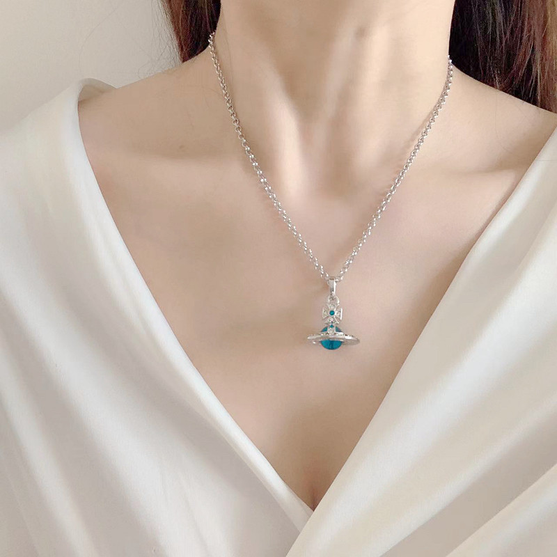 轻奢小众欧美蓝色土星项链