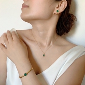 小众轻奢欧美风法式 复古个性 简约天然孔雀石绿色百搭手镯耳钉项链