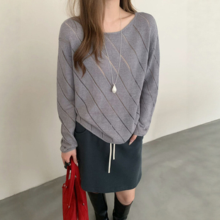 夏季女款2026新款薄款宽松镂空灰色针织衫女防晒衫罩衫透气空调衫