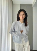 CHENDAFEI 软糯感浅蓝色针织毛衣外套秋季新款简约INRM开衫上衣女