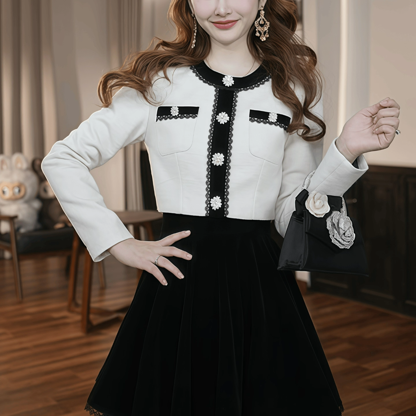 小个子优雅重工撞色a字裙