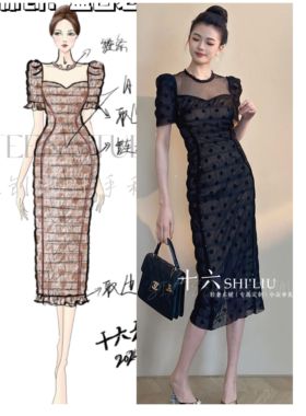 【十六原创】雾里看花显瘦透气裸色夏季女装连衣裙21146