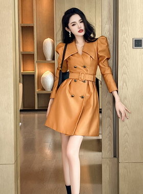 大女主气质西装外穿短裙女新款轻奢高级感外套黄色法式长袖连衣裙