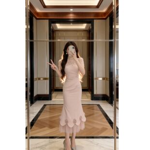 15660轻奢私服连衣裙气质夏季 宴会立体花朵鱼尾裙 设计感