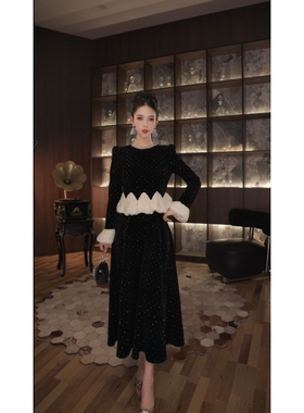 国内设计师品牌 时尚显瘦法式性感气质名媛连衣裙45056