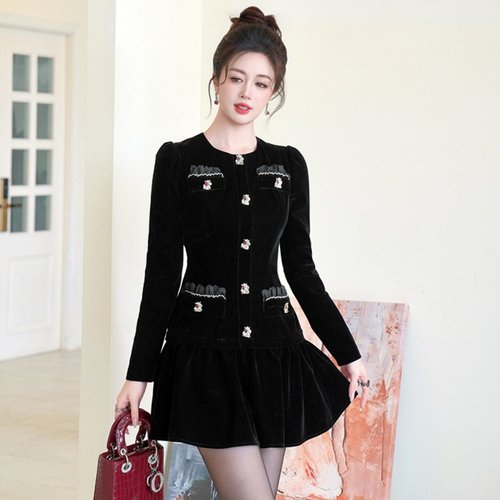 洋气减龄收腰气质丝绒连衣裙