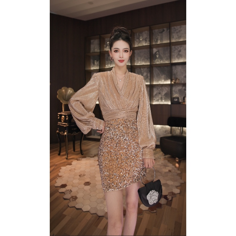 国内设计师品牌 时尚显瘦法式性感气质名媛连衣裙21438