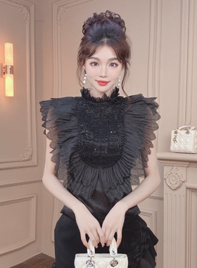 【CC专属】设计师款温柔女夏印花开叉洋气减龄上衣91621