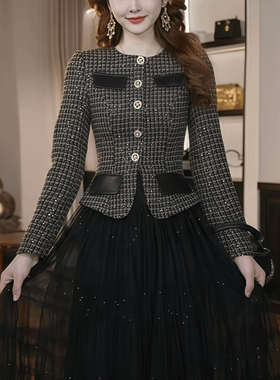 65565 法式高级赫本风高级感连衣裙网纱拼接a字裙子