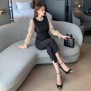 时尚 女秋冬半高领上衣小脚裤 两件套 气质套装 一线大品牌捡漏职业装