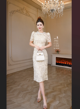 【原创】杏色·简约显白高级显瘦名媛新款连衣裙22064