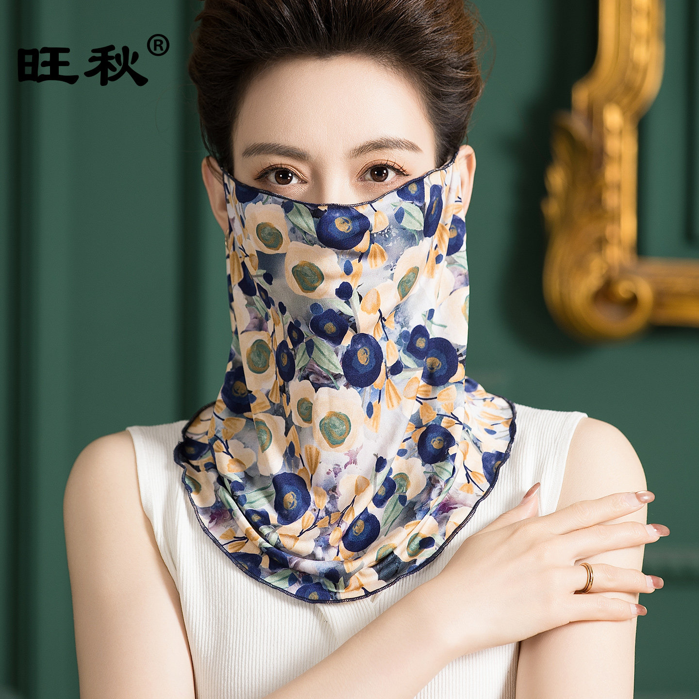 夏季透气真丝面纱防晒面罩女多功能桑蚕丝蒙面巾护颈挂耳遮阳脸罩