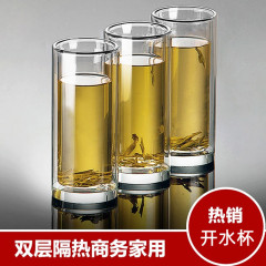 双层玻璃杯加厚水晶杯家用无盖直筒泡茶杯绿茶商务直升杯定制logo