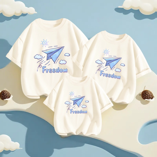 纯棉上衣六一表演幼儿园亲子装一家三四口短袖t恤演出服全家福装