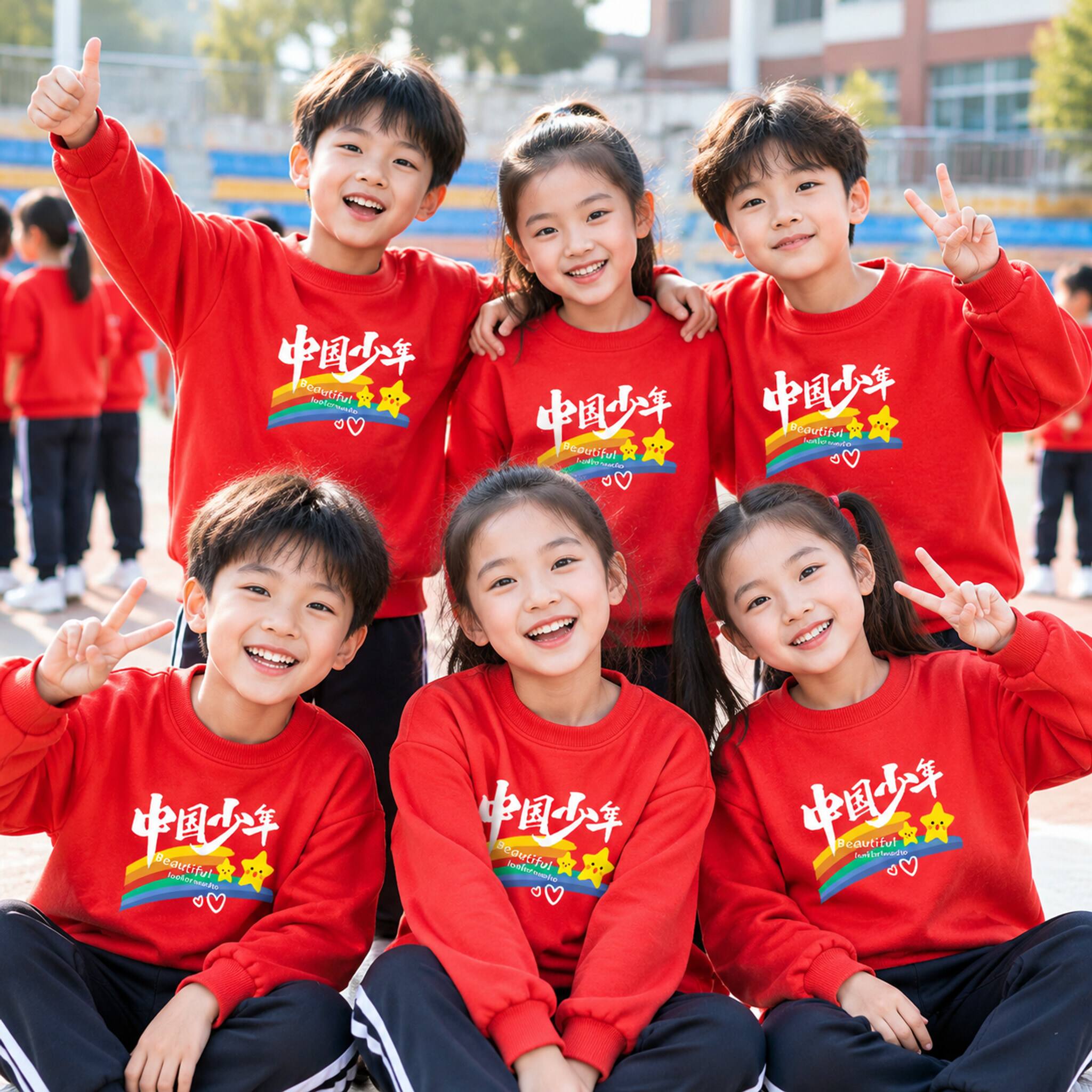 我爱中国少年元旦红色儿童套装亲子装活动演出服班服运动会上衣服