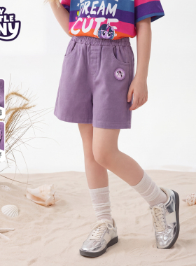 小马宝莉女童牛仔短裤夏季2026新款洋气中大童运动裤女孩紫色裤子