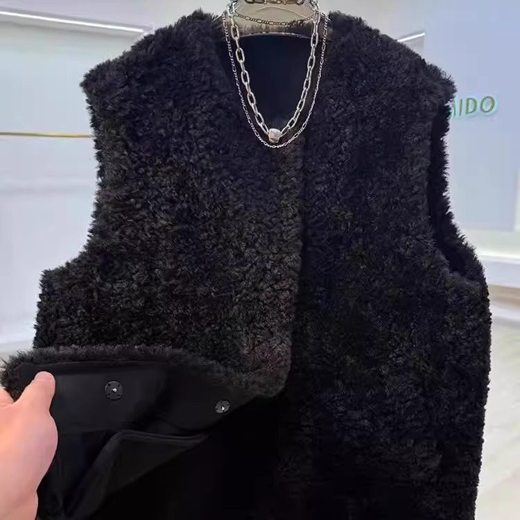 特大码300斤皮毛一体羊羔毛马甲男女秋冬高级感加厚无袖背心外套2