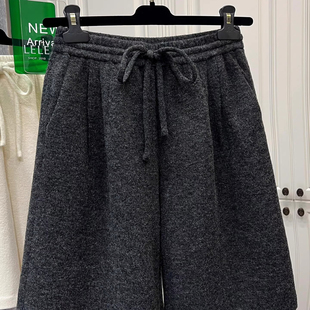 男女情侣百搭休闲显瘦五分裤 大码 300斤秋冬羊毛混纺毛呢系绳中裤