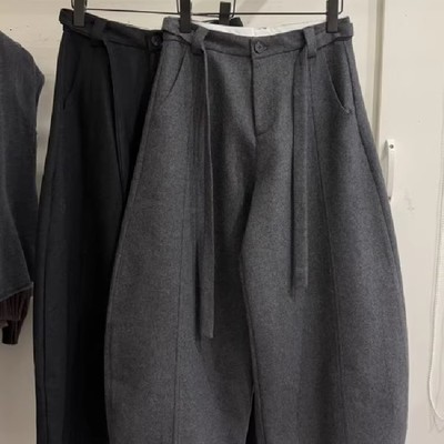 大码300斤韩版显瘦毛呢休闲八分裤男女装秋季宽松直筒阔腿弯刀裤2