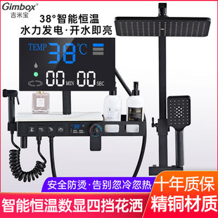 淋浴器 恒温家用全铜增压淋雨挂墙式 正品 黑色浴室黑色淋浴花洒套装