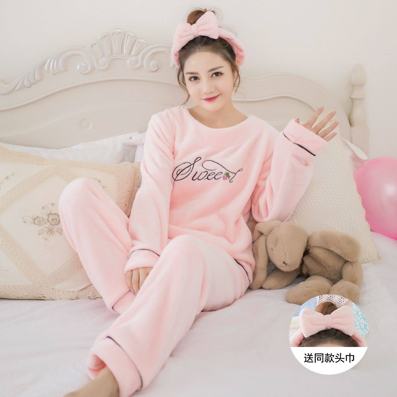 珊瑚绒睡衣女冬加厚加绒韩版甜美