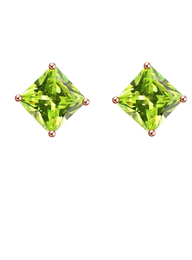 天然橄榄石银耳钉女几何方块