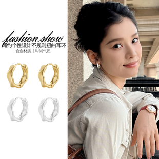不规则扭曲耳环耳扣2025新款 高级感圈圈耳钉简约小众独特漂亮耳饰