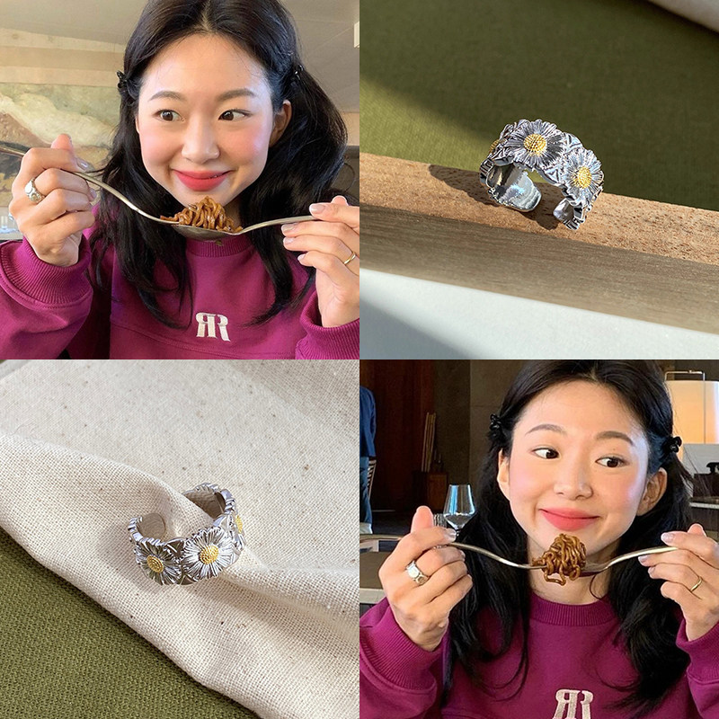 银色雏菊戒指女小众设计高级感开口可调节食指戒轻奢时尚个性指环