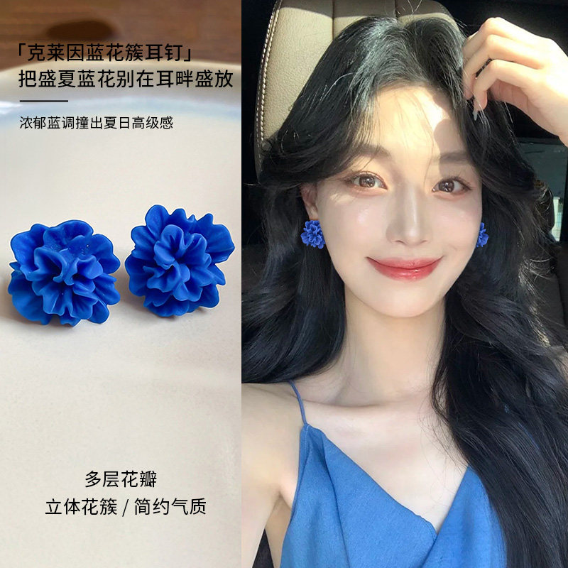 蓝色花朵耳环女新款爆款高级感图片