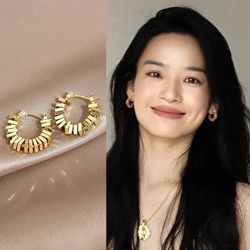 金色碎银子圈圈耳环女士港风