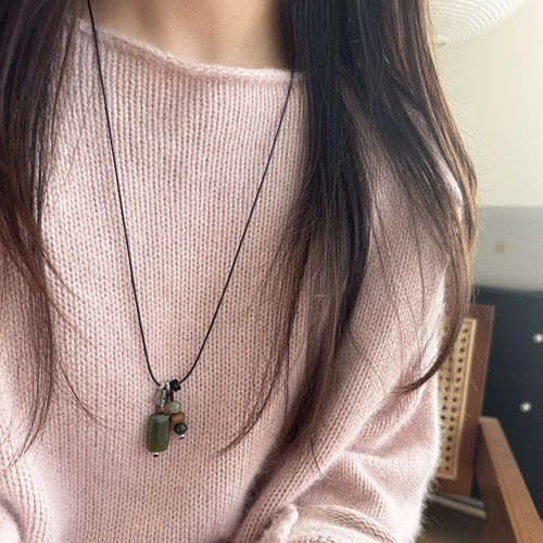 MISSJOJO绿方牌棕绳抽拉银项链