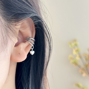 MISS 简约复古三层链条圆珠挂桃心纯银耳骨夹 JOJOins风时尚