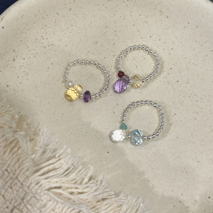 4009 简约百搭气质女彩石弹力绳银珠戒指 MISS JOJO原创设计时尚