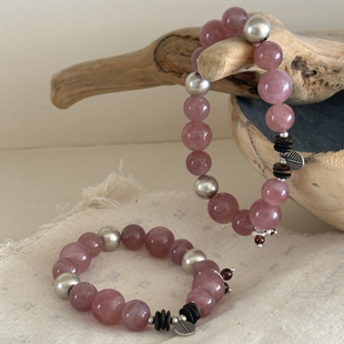 原创设计女马粉珠珠弹力绳S925纯银手链 粉泡泡日记 MISS JOJO