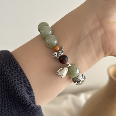 MISSJOJO喜鹊绿珠珠花朵银手链