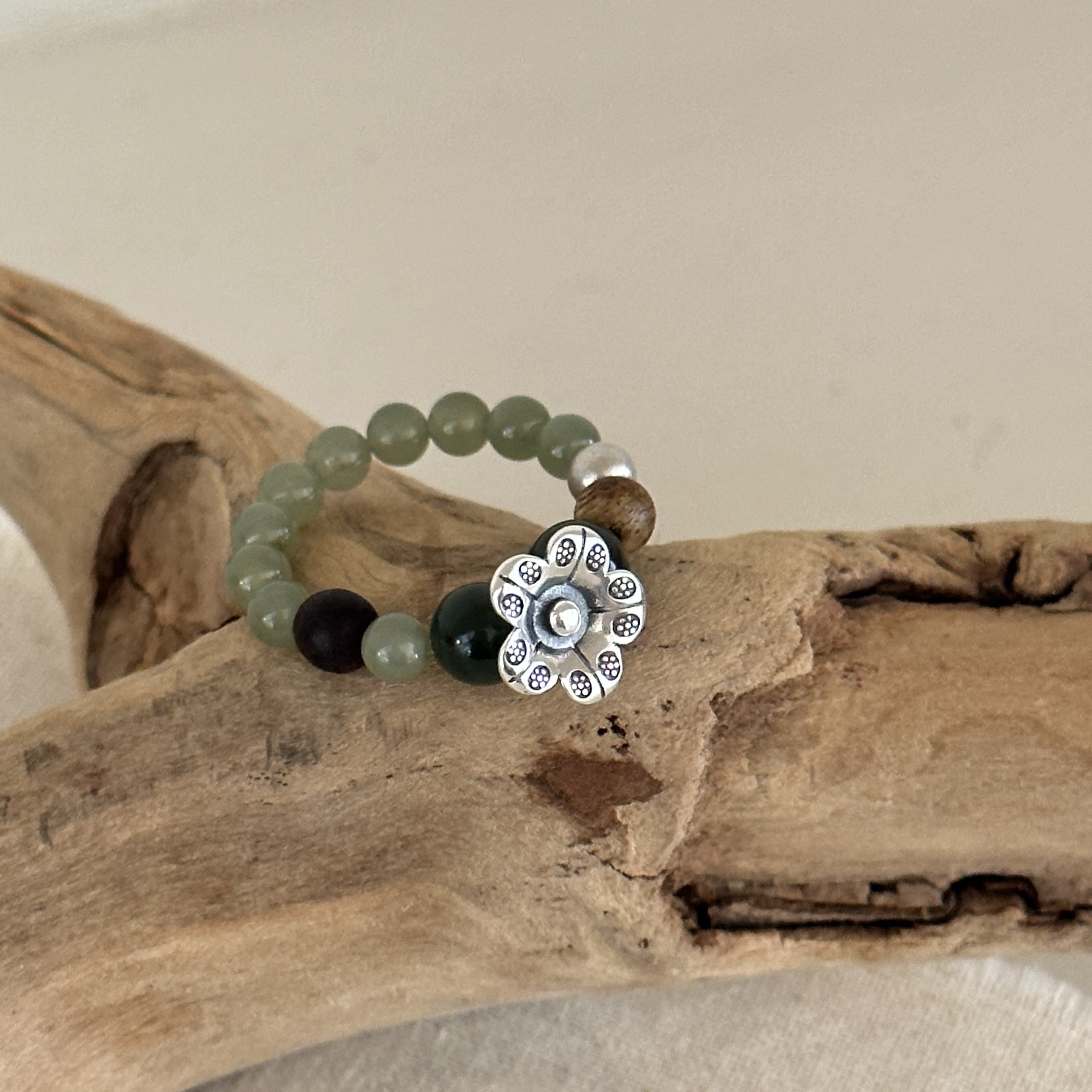 MISS JOJO原创设计时尚简约百搭女小花绿珠珠弹力绳银戒指 3984,饰品/流行首饰/时尚饰品新,银饰戒指,淘宝优惠券,粉丝福利购,淘宝优惠卷