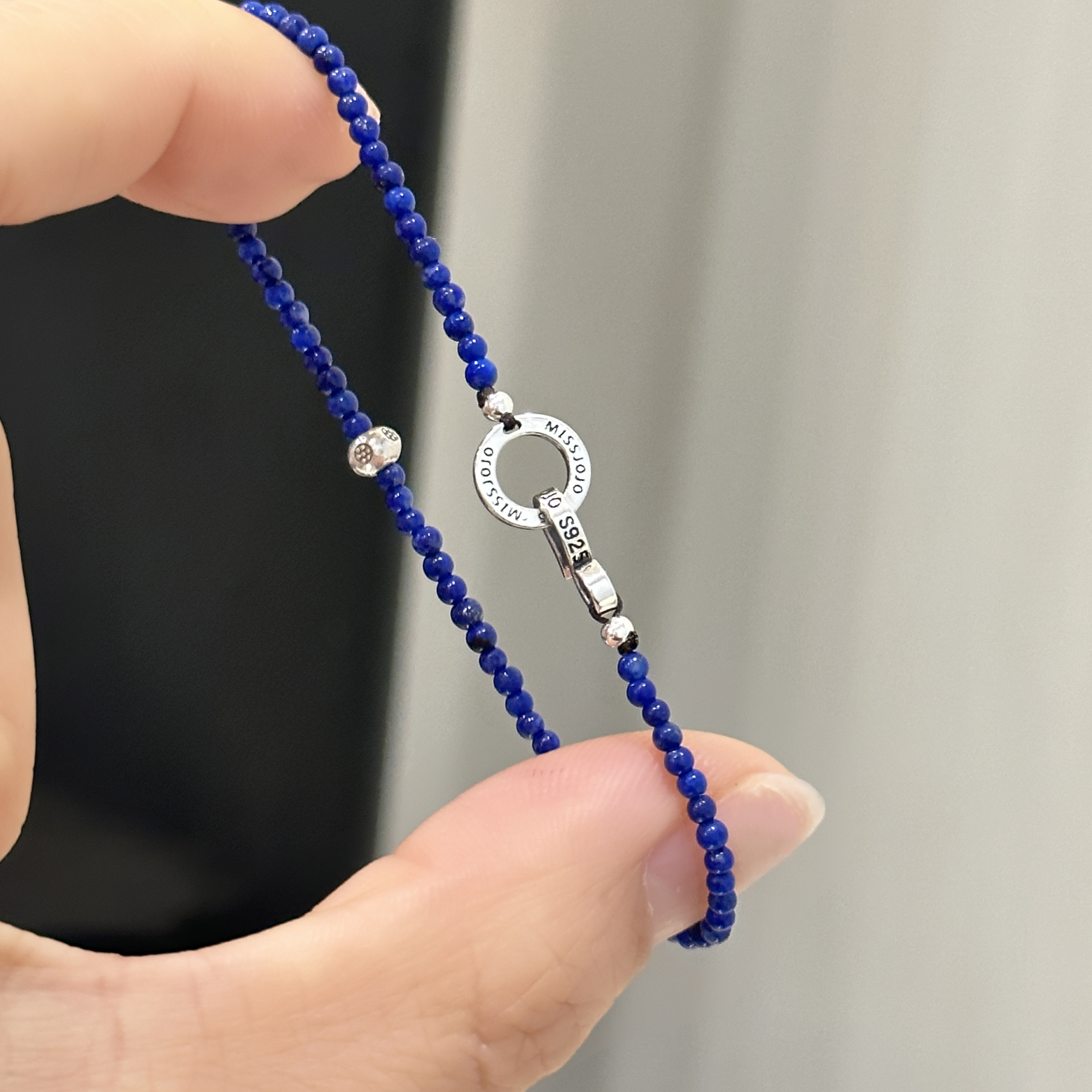 MISSJOJO 原创设计时尚简约百搭气质女蓝珠珠小花银手链 4070