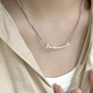 MISS 简约百搭微笑脸S925纯银复古泰银AB项链女 JOJO韩国ins风个性