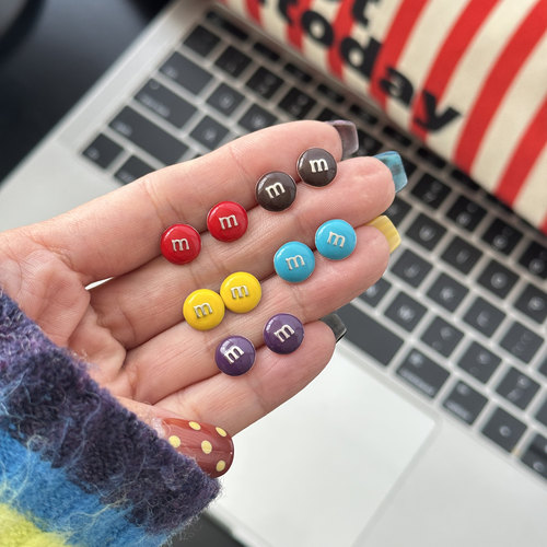 彩色m豆S925纯银耳钉MISSJOJO