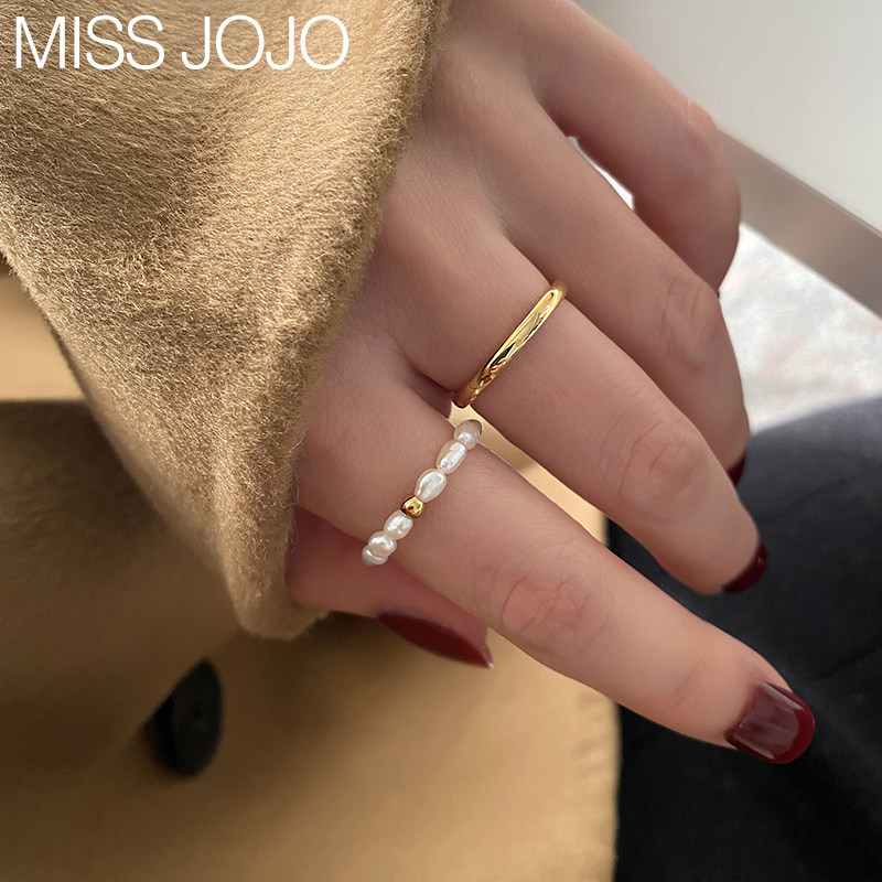 自制款天然淡水珍珠时尚个性金珠圆珠软链条戒指女小众设计高级感