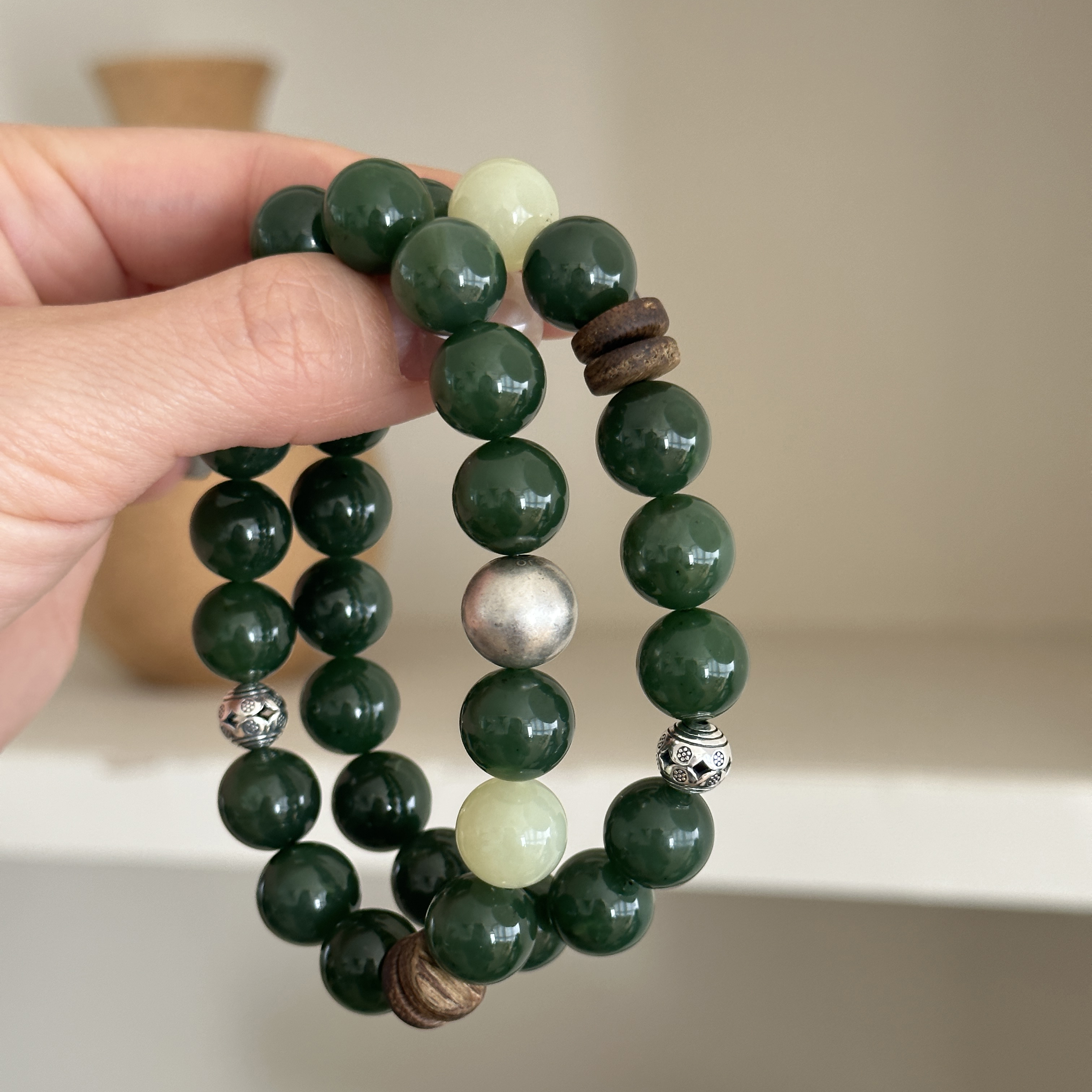 MISSJOJO绿珠珠纯银手链