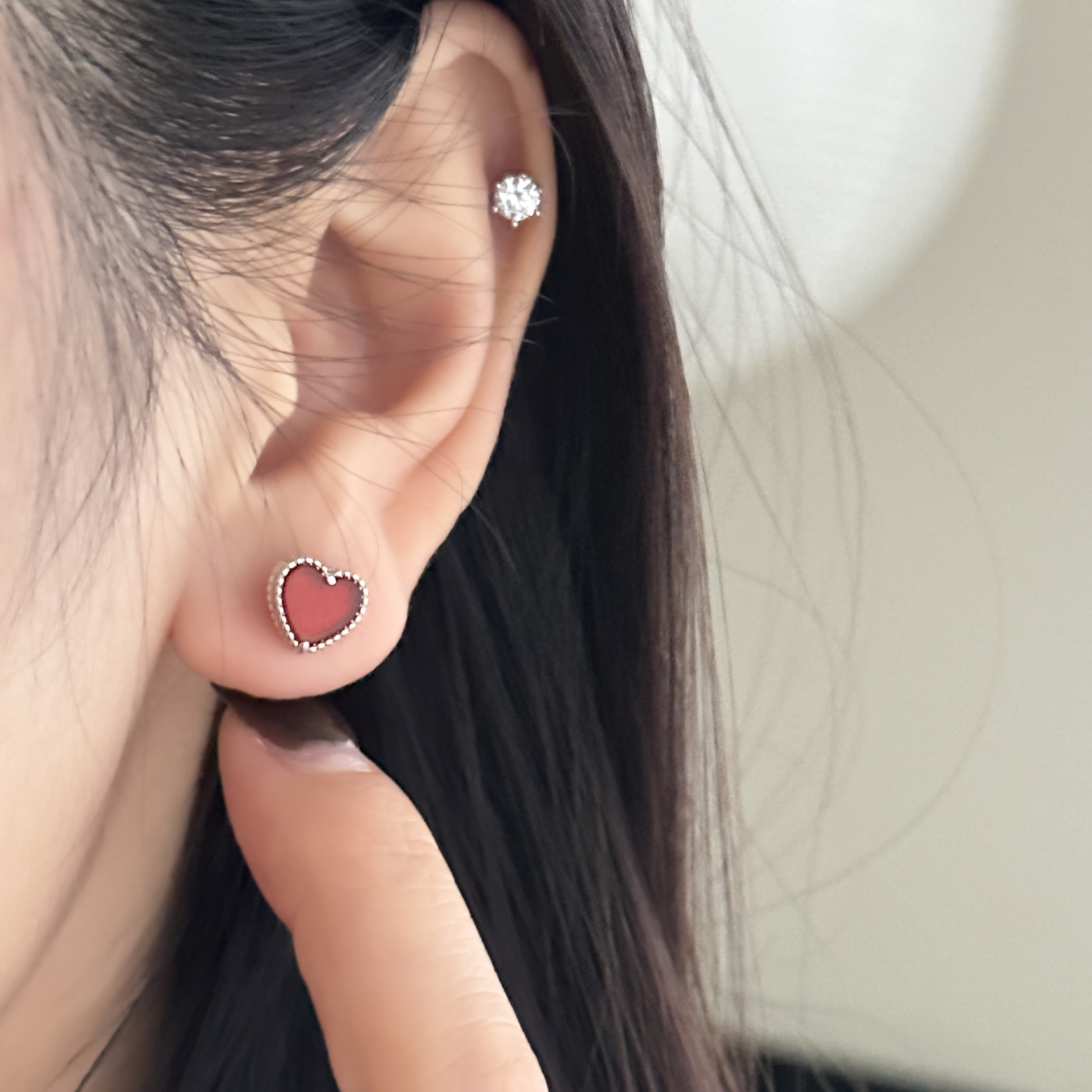 MISSJOJO红色小爱心银耳钉