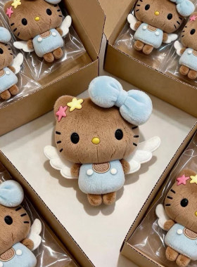 日本JKCK限定豆豆眼天使kitty包包挂件玩偶黑皮kt猫公仔娃娃礼物