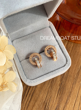 DREAMBOAT 罗马数字圆环耳钉女简约气质圆圈耳环新款轻奢钛钢耳饰