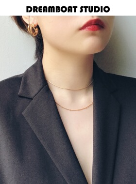 DREAMBOAT 钛钢电镀18K金欧美ins网红极细蛇骨豆豆项链时髦简约女
